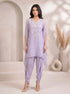 Blue Indo Western Set with Embellished Tunic & Draped Pants