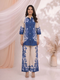 Woman wearing a blue floral print linen-blend shirt and wide-leg pants set, styled for a casual occasion.