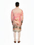 Men's multi-color Kurta Pajama with a floral print, band collar, and long sleeves, paired with cream pants.
