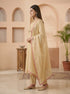 Elegant cream embroidered kurta set with pink trim dupatta and matching pants, perfect for festive occasions.