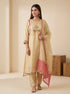 Elegant cream embroidered kurta set with pink trim dupatta and matching pants, perfect for festive occasions.
