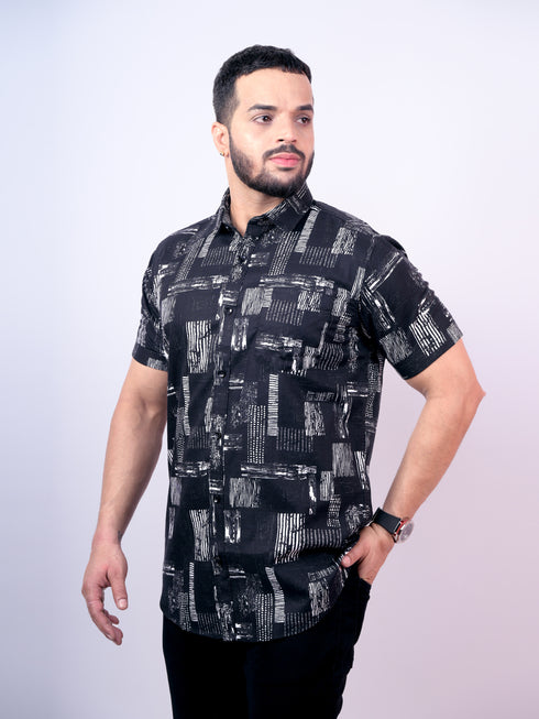 Men Black & White Printed Shirt