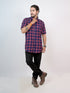 Men Navy Checked Casual Half Shirt