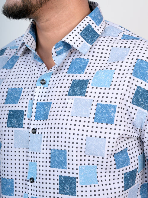 Men White Floral Pinted Sustainable Formal Full Shirt