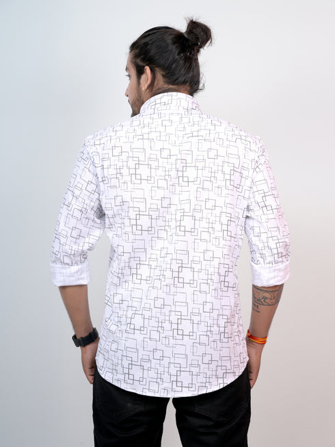 Men White Geometric Pinted Formal Shirt