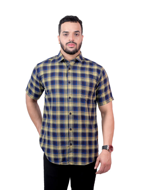 Pontiac Navy Checkered Cotton Shirt
