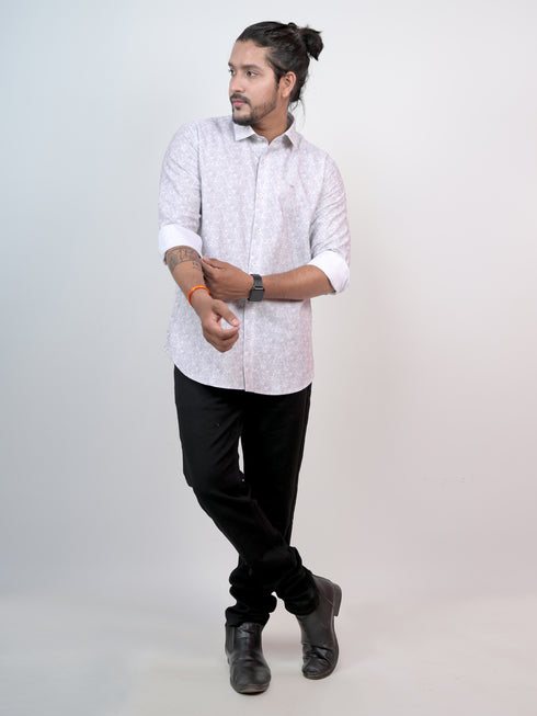 Men White Floral Printed Formal Shirt