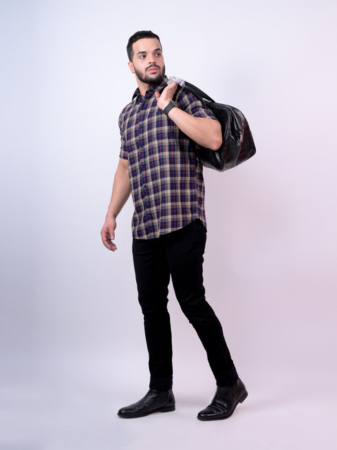Navy Checkered Casual Cotton Shirt