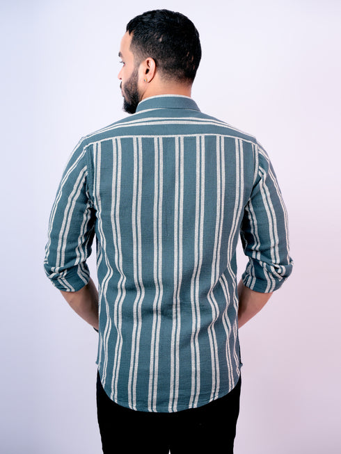 Pontiac Green Striped Casual Shirt