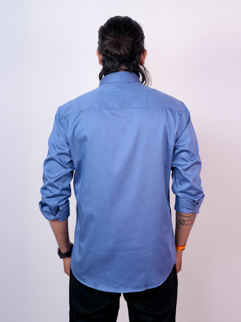Men Solid Blue Polyester Shirt
