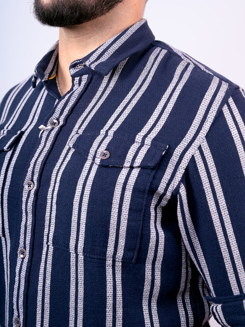Pontiac Navy Striped Casual Shirt