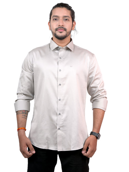 Men Light Grey Formal Full Shirt