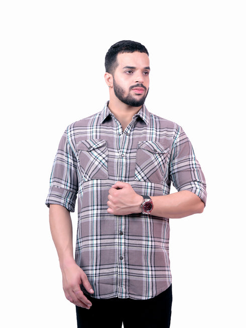 Pontiac Grey Checkered Cotton Shirt