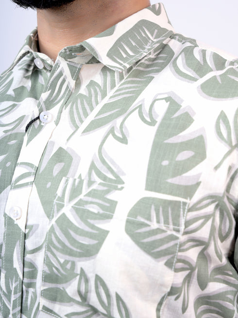 Pontiac Floral Printed Green Shirt