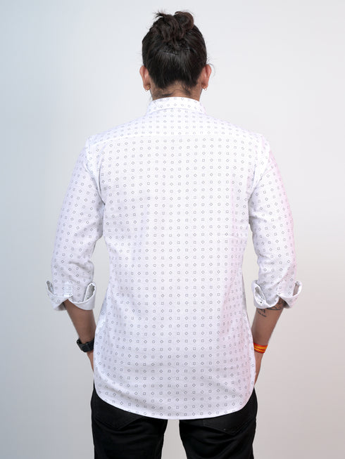 Men White Geometric Pinted Sustainable Formal Full Shirt