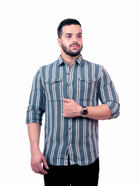 Pontiac Green Striped Casual Shirt