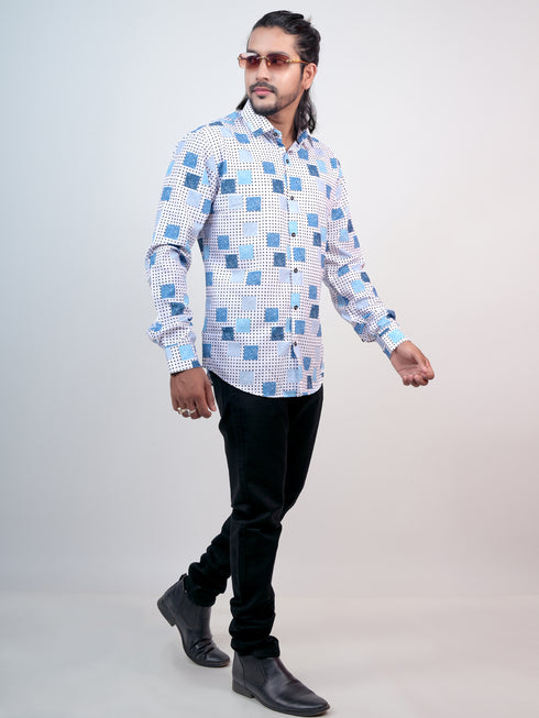Men White Floral Pinted Sustainable Formal Full Shirt