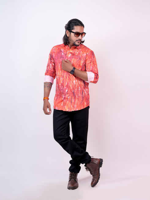 Orange Printed Formal Shirt