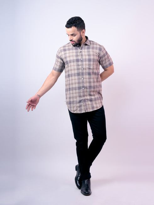 Brown Stried Casual Half Shirt