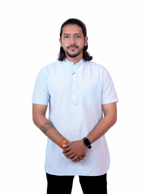Men Solid Straight Sky Kurta