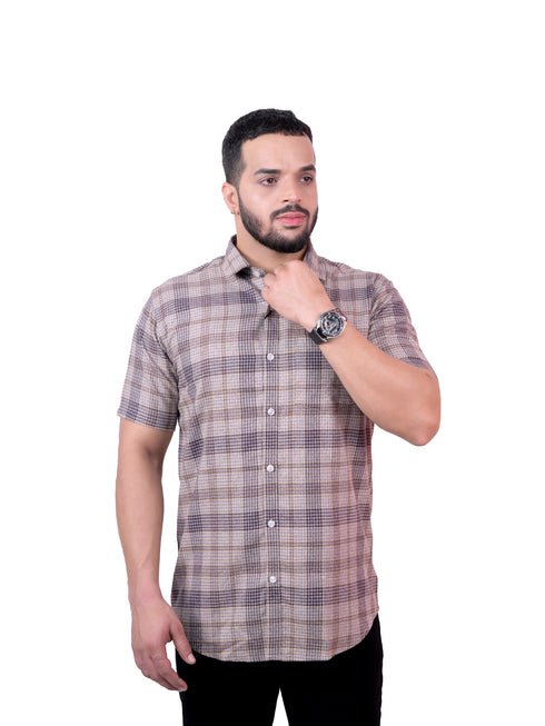 Brown Stried Casual Half Shirt