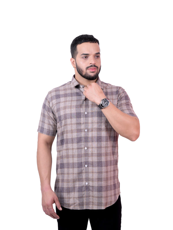 Brown Stried Casual Half Shirt