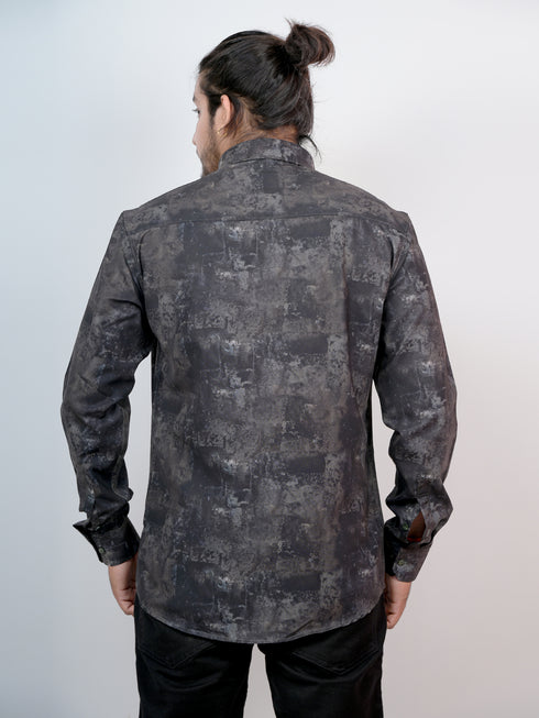 Men Black Color Splash Full Shirt