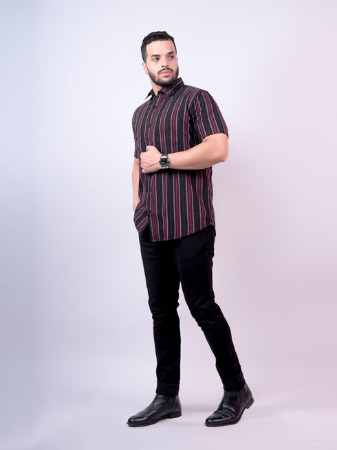 Black & Red Striped Cotton Shirt