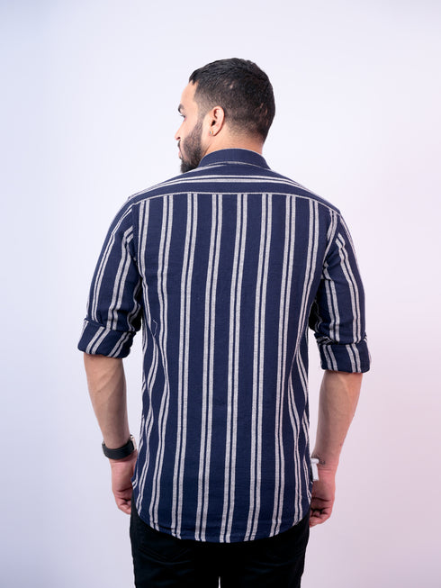 Pontiac Navy Striped Casual Shirt