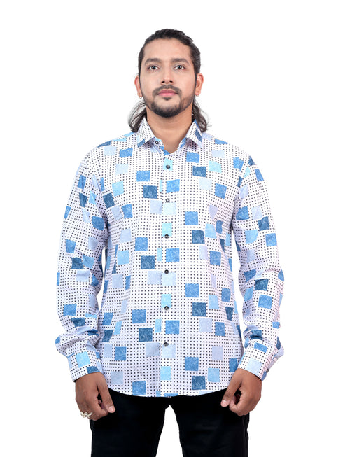 Men White Floral Pinted Sustainable Formal Full Shirt