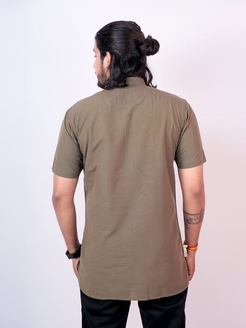 Men Olive Pure Cotton Kurta