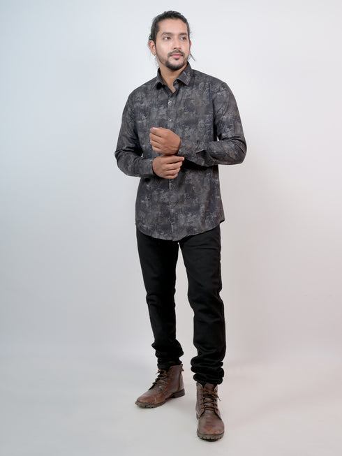 Men Black Color Splash Full Shirt