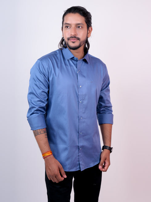 Men Solid Blue Polyester Shirt