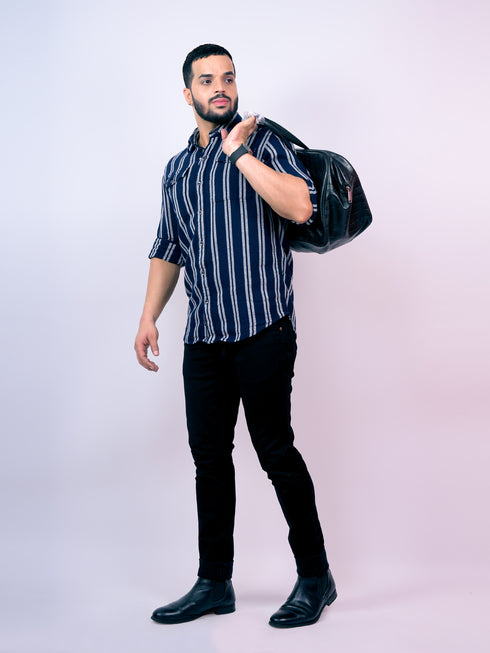 Pontiac Navy Striped Casual Shirt