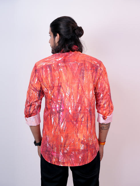 Orange Printed Formal Shirt