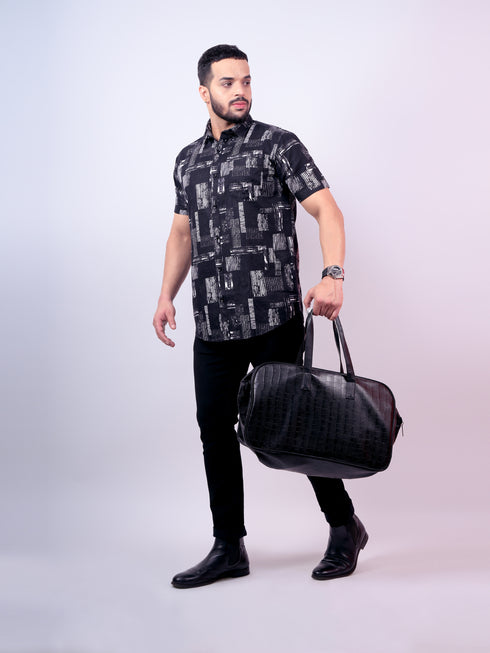 Men Black & White Printed Shirt