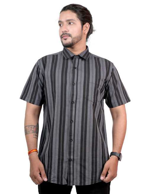 Men Black Striped Casual Half Shirt