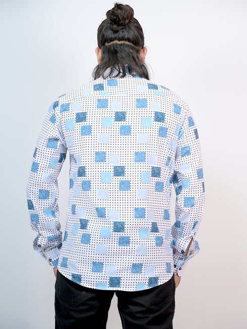 Men White Floral Pinted Sustainable Formal Full Shirt