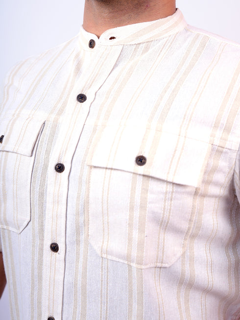 Pontiac Beige Striped Casual Shirt
