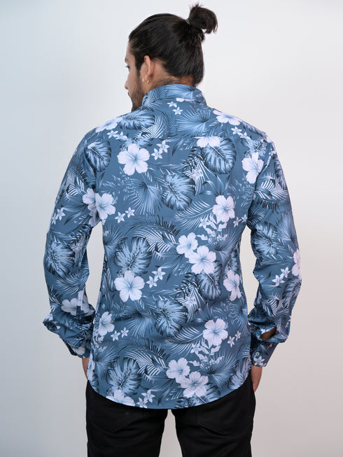 Men Blue Floral Printed Sustainable Full Shirt