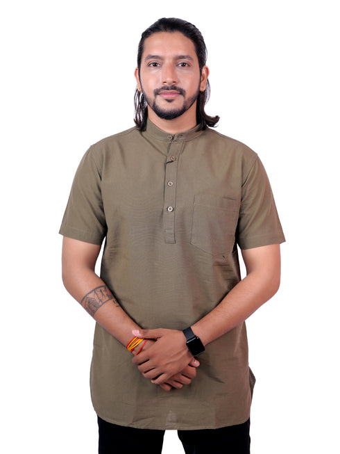 Men Olive Pure Cotton Kurta