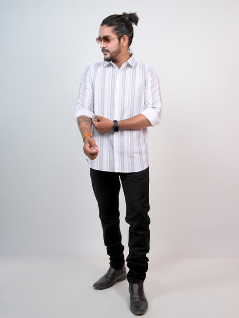 Men White Stripped Sustainable Full Shirt
