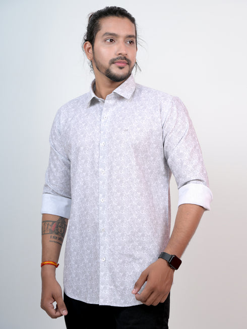 Men White Floral Printed Formal Shirt