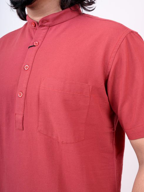 Men Straight Solid Red Kurta