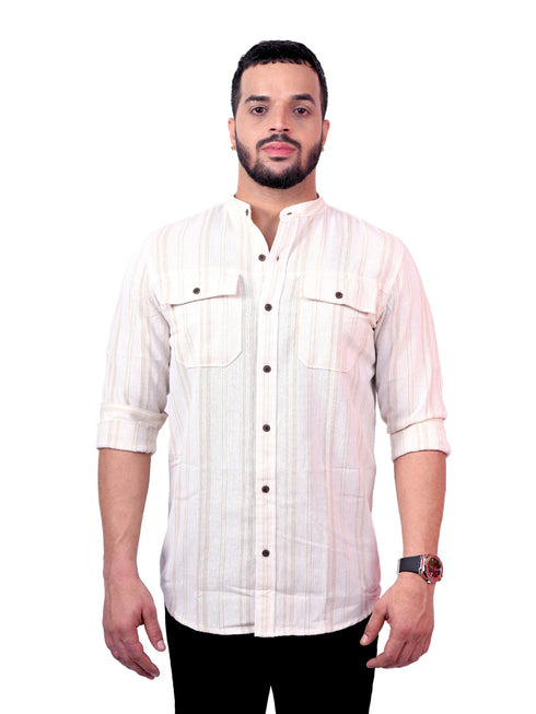 Pontiac Beige Striped Casual Shirt