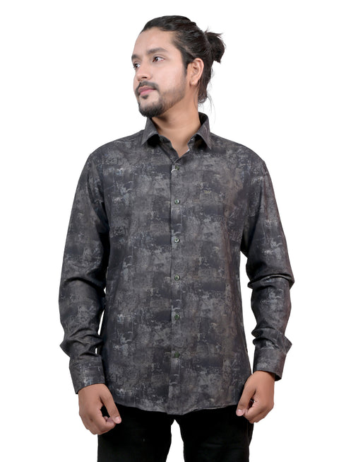 Men Black Color Splash Full Shirt