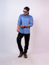 Men Solid Blue Polyester Shirt