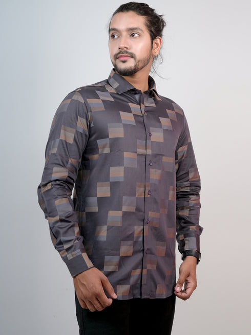 Men Dark Grey Printed Full Shirt