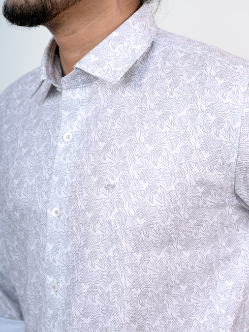 Men White Floral Printed Formal Shirt