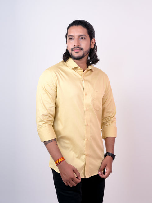 Golden Solid Formal Full Shirt